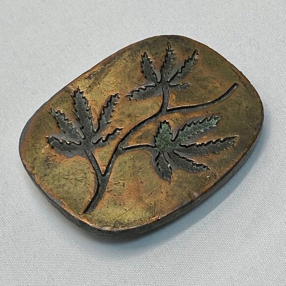 Belt Buckle Copper Brass Toned Japanese Maple Tree Leafs Design VTG Marked 1010 - Picture 5 of 12